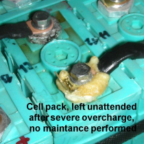 Cell damaged by short circuit and overcharge