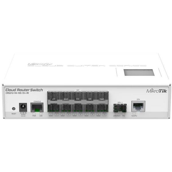 Cloud Router Switch CRS212, 10x SFP, 1x SFP+, 1x LAN Gbit, Touchscreen LCD, L5 
