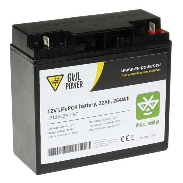 LiFePO4 Battery 12V/22Ah with PCM and Bluetooth 