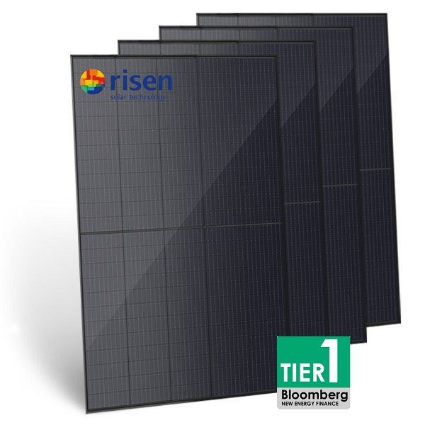RISEN Tier 1 Solar Panel Mono HalfCut PERC 390Wp, 120 Cells, Black, 4-pack 
