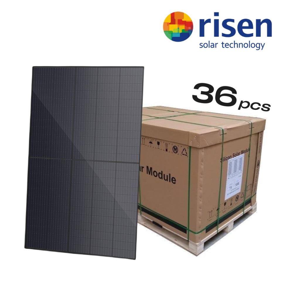 RISEN Tier 1 Solar Panel Mono HalfCut PERC 400Wp, 120 Cells, Full Black, Pallet 36pcs 